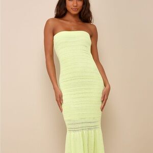 Lulus Palm Springs Sweetie Lime Green Knit Strapless Midi Dress size S